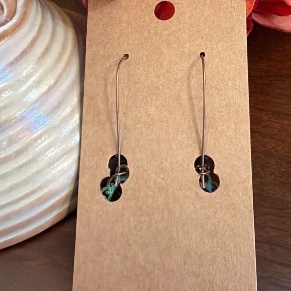 Artisan Patina Teardrop Earrings Vintage Crystal Beads Boho Western 3”